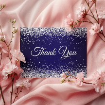 Brilho Prateado Falso Azul Marinho Obrigado