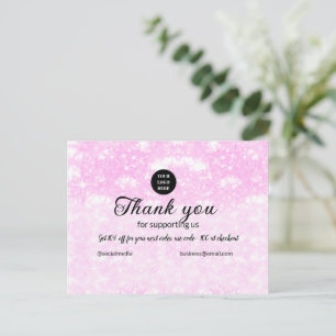 Cartão Postal brilho rosa adicionar texto de logotipo obrigado d