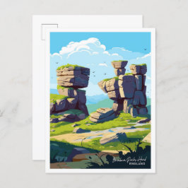 Cartão Postal Brimham Rocks Head England Vintage