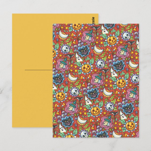 CARTÃO POSTAL BRINCADEIRA, GATO, FANTASMA, COLORIDA HALLOWEEN FO (Frente/Verso)