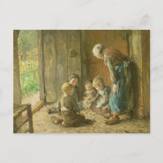 Cartão Postal Brincando Jacks no Degrau da Porta (Frente)