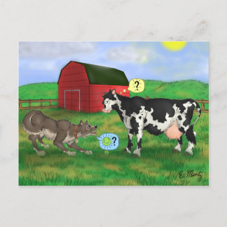 Cartão Postal "Brincar?" - Cão e vaca