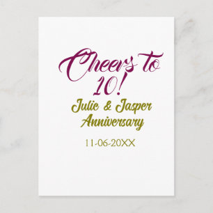 Cartão Postal Brinde ao 10º aniversário de casamento dourado ros