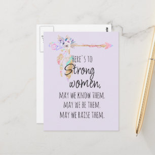 Cartão Postal Brinde às Mulheres Fortes Boho Floral Seta Lilás