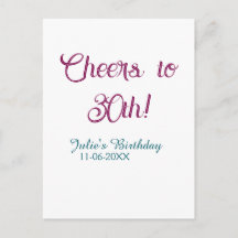 Brinde para nome data de 30º aniversário azul mauv