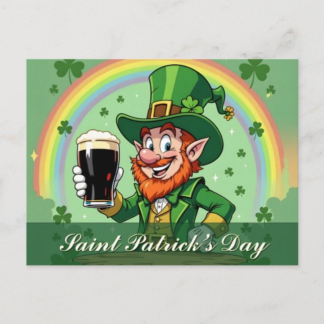 Cartão Postal Brindes do Leprechaun Sob o Arco-íris (Frente)