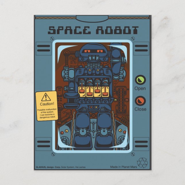 Cartão Postal Brinquedo de Caixa Robô Espacial (Frente)