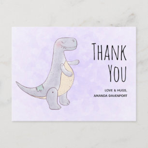 Cartão Postal Brinquedo de Dinossauro Cinza Fofo Agradecimento A