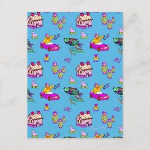 Cartão Postal Brinquedos - Casas cor-de-rosa e pipas turquesas