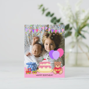 Cartão Postal Brinquedos Cor-de-Rosa Fofos para Crianças Fotogra