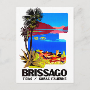 Cartão Postal Brissago, Ticino, Suiça. Vila e lago