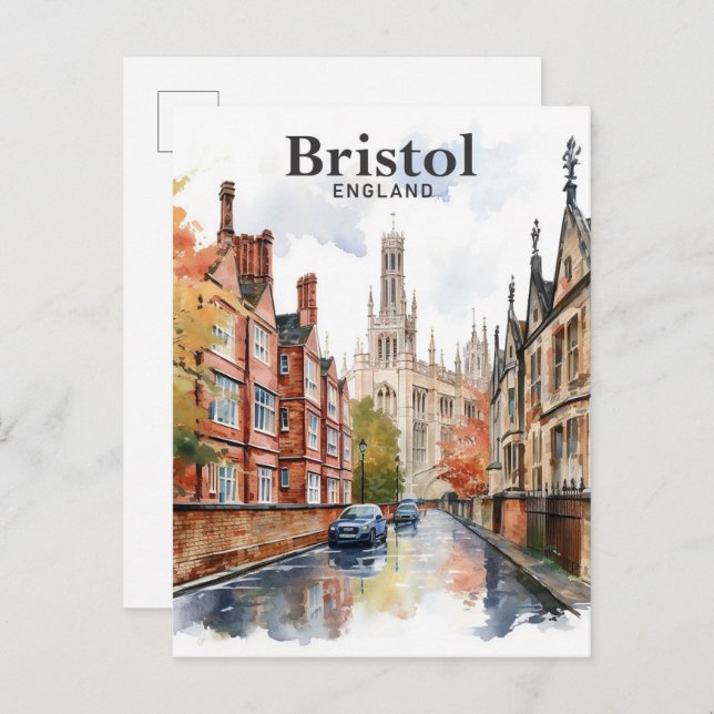 Cartão Postal Bristol England Watercolor Viagem (Frente/Verso)