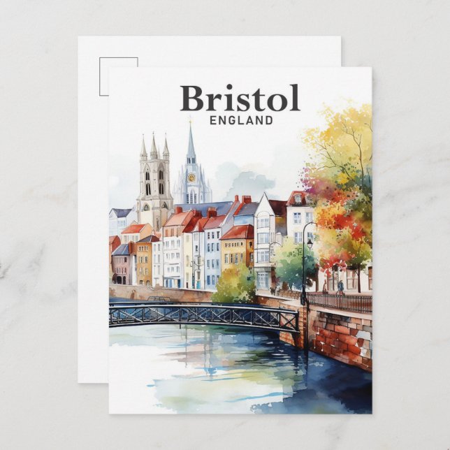 Cartão Postal Bristol England Watercolor Viagem (Frente/Verso)