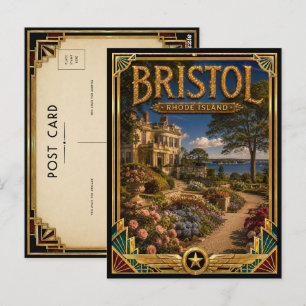 Cartão Postal Bristol Rhode Island Arte Deco Vintage Idade Doura