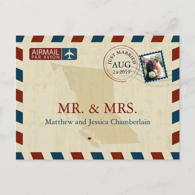 Cartão Postal British Columbia Airmail | Casamento Obrigado (Frente)