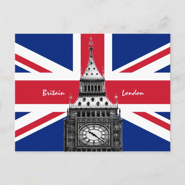 Cartão Postal British Flag & Big Ben - Londres, Reino Unido/adep (Frente)