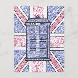 Cartão Postal British Police Box e Union Jack Flag, ilustrados