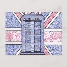 Cartão Postal British Police Box e Union Jack Flag, ilustrados