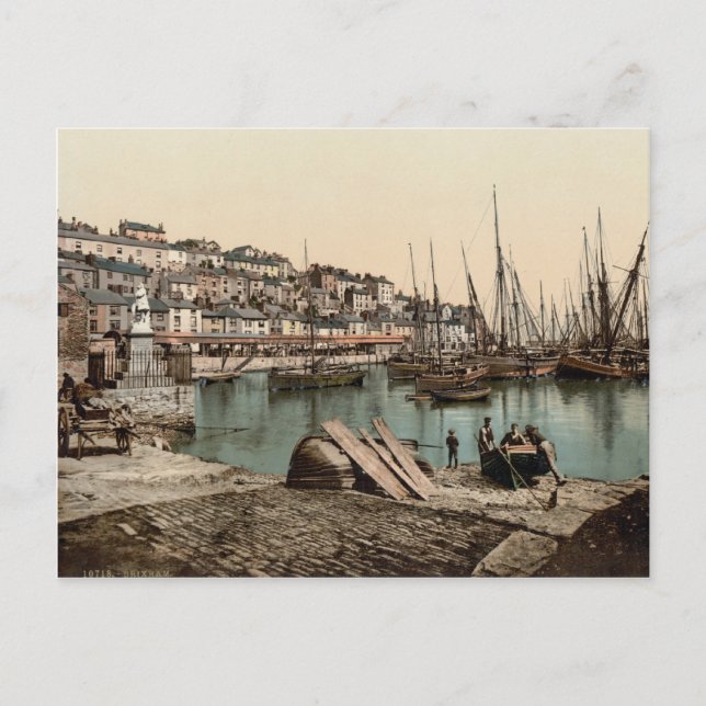 Cartão Postal Brixham Harbor, Devon c.1895 (Frente)