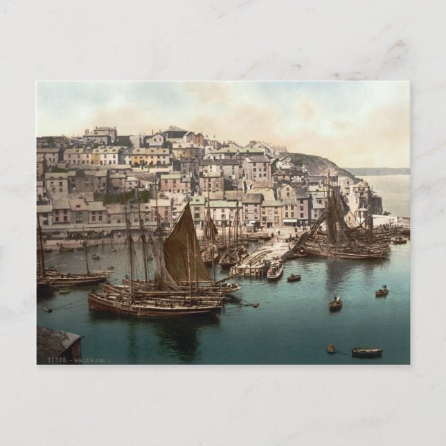 Cartão Postal Brixham Harbor, Devon, Inglaterra c.1895 (Frente)