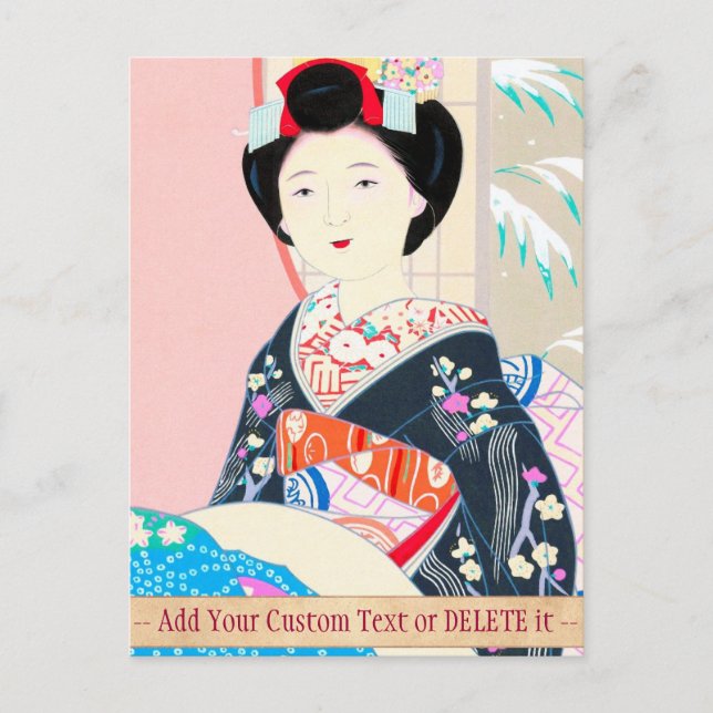 Cartão Postal Brocade de Kyoto, Quatro Folhas - Mulher japonesa  (Frente)