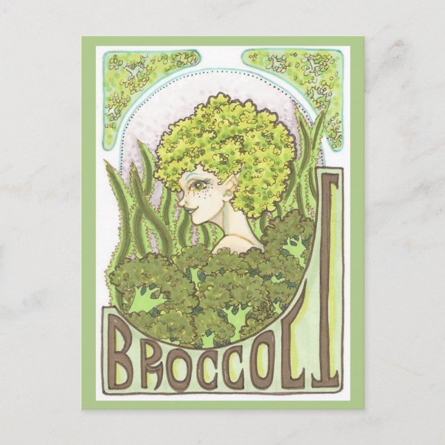 Cartão Postal Broccoli Fantasy Art Nouveau Retrato Impressão (Frente)
