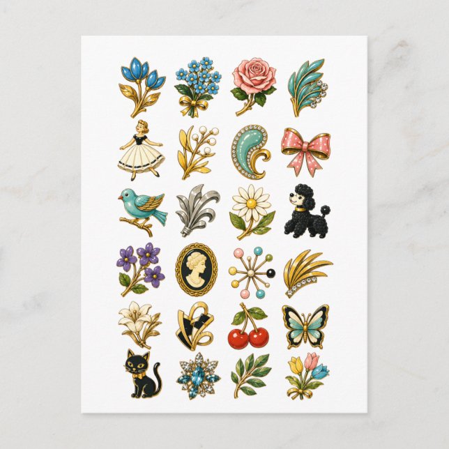 Cartão Postal Broche de Estilo Antigo (Frente)