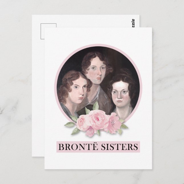 Cartão Postal Bronte Sisters Retrato com Rosas Rosa (Frente/Verso)