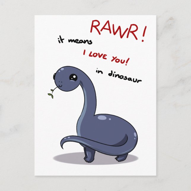Cartão Postal Brontossaurus rawr significa que te amo (Frente)