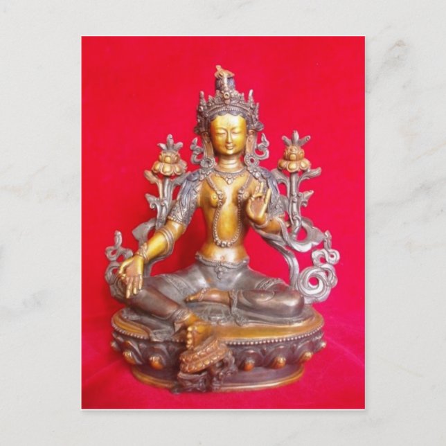 CARTÃO POSTAL BRONZE GREEN TARA STATUE ANCIENT TIBET (Frente)