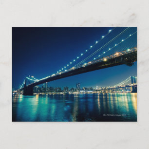 Cartão Postal Brooklyn Bridge e Lower Manhattan à noite