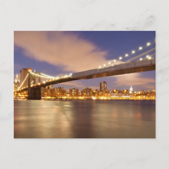 Cartão Postal Brooklyn Bridge e Manhattan à noite. (Frente)