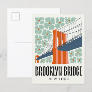Cartão Postal Brooklyn Bridge New York abstrato floral