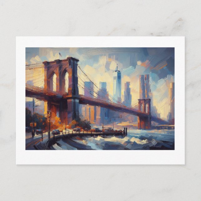 Cartão Postal Brooklyn Bridge New York Cityscape, (Frente)