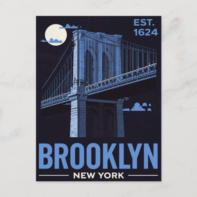 Cartão Postal Brooklyn Bridge Night Retro Travel (Frente)