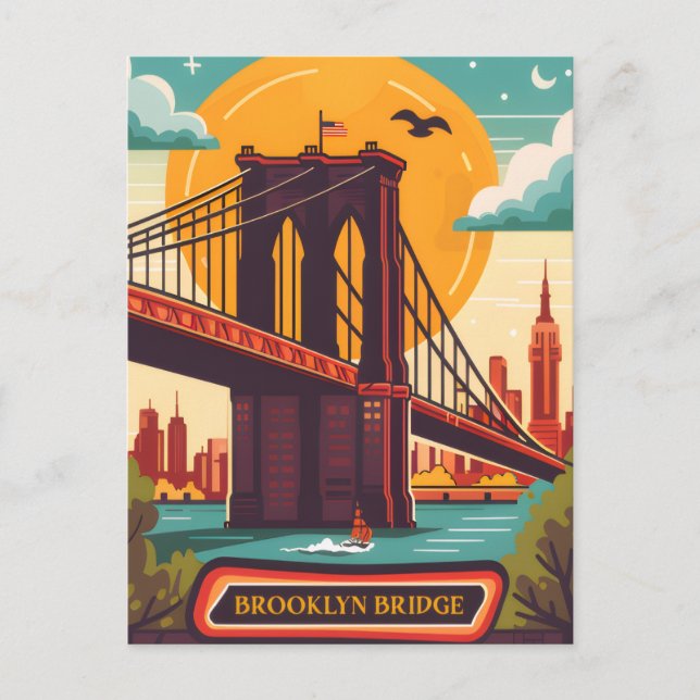 Cartão Postal Brooklyn Bridge NYC Vintage Travel (Frente)