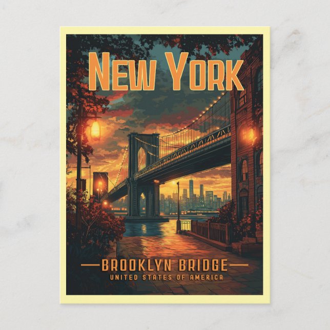 Cartão Postal Brooklyn Bridge Sunrise - Um Viagem surpreendente (Frente)