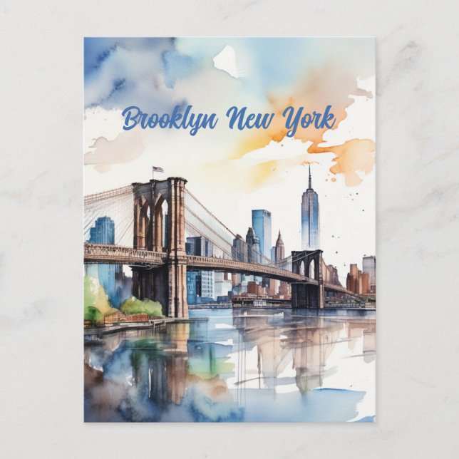 Cartão Postal Brooklyn Bridge Watercolor (Frente)