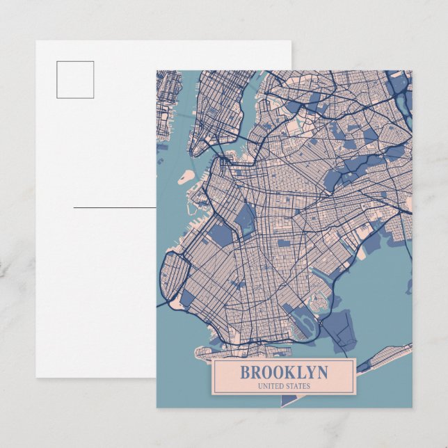 Cartão Postal Brooklyn Estados Unidos Mapa da Cidade Ventosa Via (Frente/Verso)