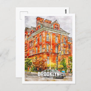 Cartão Postal Brooklyn New York Viagem Place Watercolor