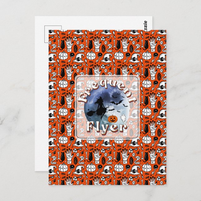 Cartão Postal Broomstick ambulante de bruxa do Dia das Bruxas Fr (Frente/Verso)