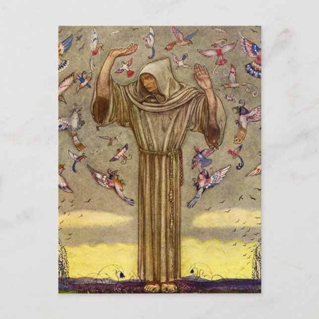 Cartão Postal "Brother Martin and the Birds", de John Bauer (Frente)