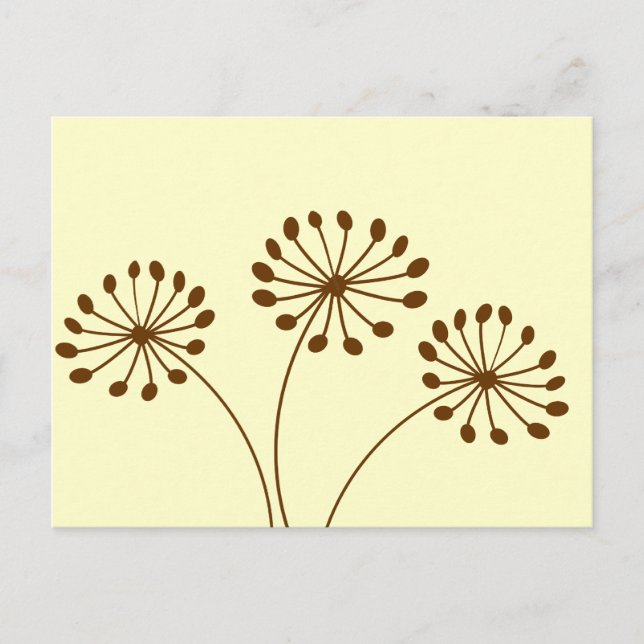 Cartão Postal Brown Abstrato Dandelion Floral (Frente)