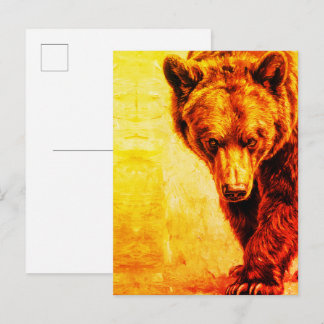 Cartão Postal Brown Bear Oil Painting Wildlife Art
