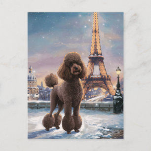 Cartão Postal Brown Poodle Winter in Paris Painting Art