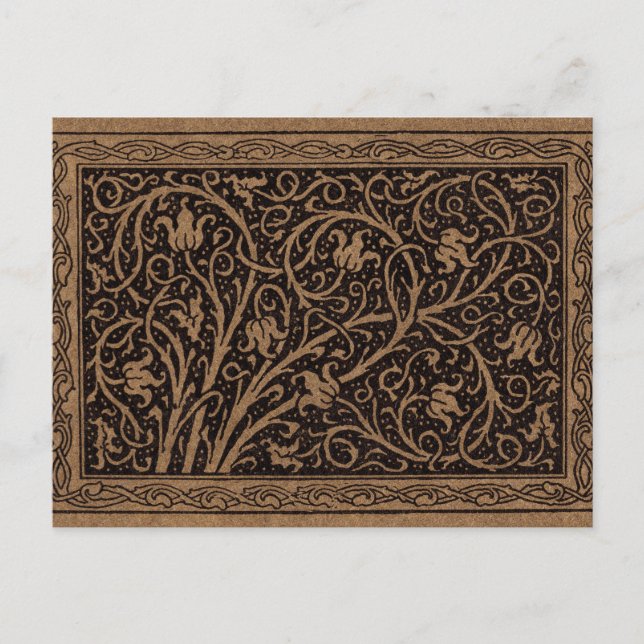 Cartão Postal Brown Tooling Leather Art Nouveau Floral (Frente)