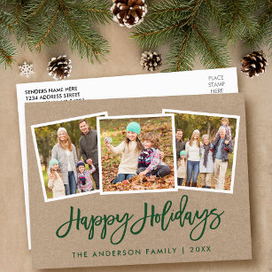 Cartão Postal Bruch Script 3 Photo Family Holiday Kraft Kraft