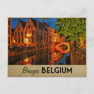 Cartão Postal Bruges Belgium À Noite