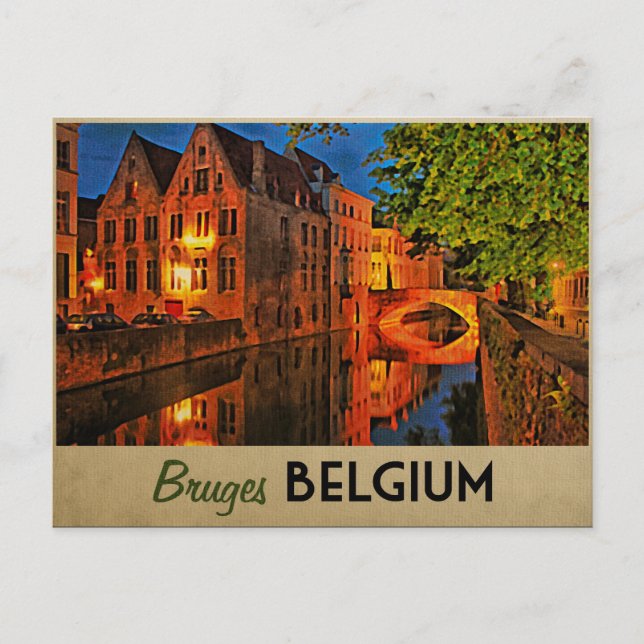 Cartão Postal Bruges Belgium À Noite (Frente)