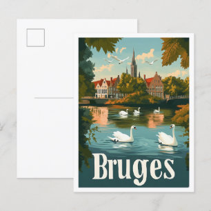 Cartão Postal Bruges Belgium Art Viagens vintage Ilustração